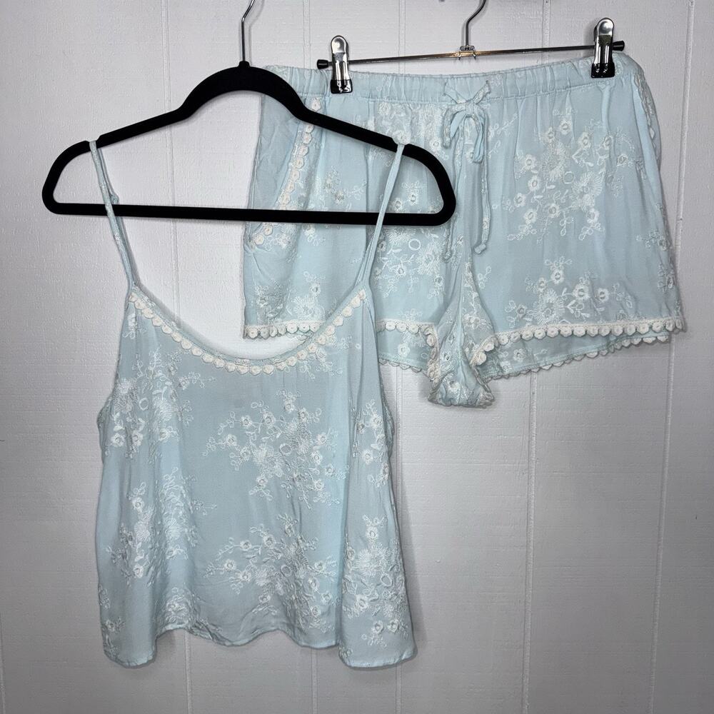In Bloom By Jonquil Women’s Floral Embroidered Short Pajama Set Blue Size XL